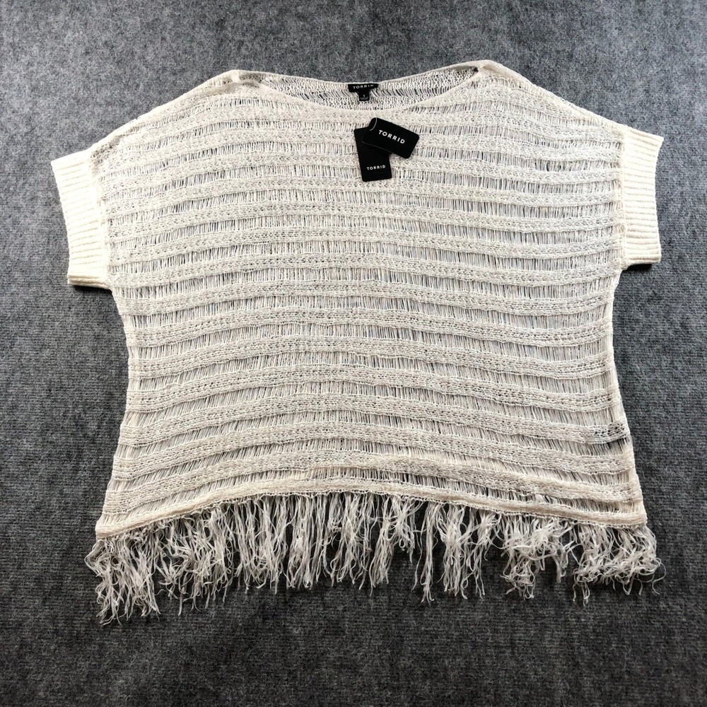 Torrid Open-Stitch Fringe Sweater Top Size 1  XL US Plus Size Knit Dolman Sleeve